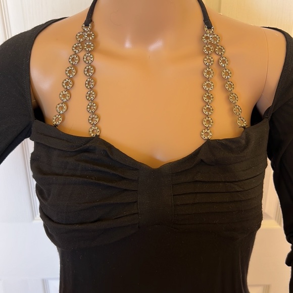 Marisa black sexy long sleeved top with very shiny detail on bodice M - Picture 1 of 4